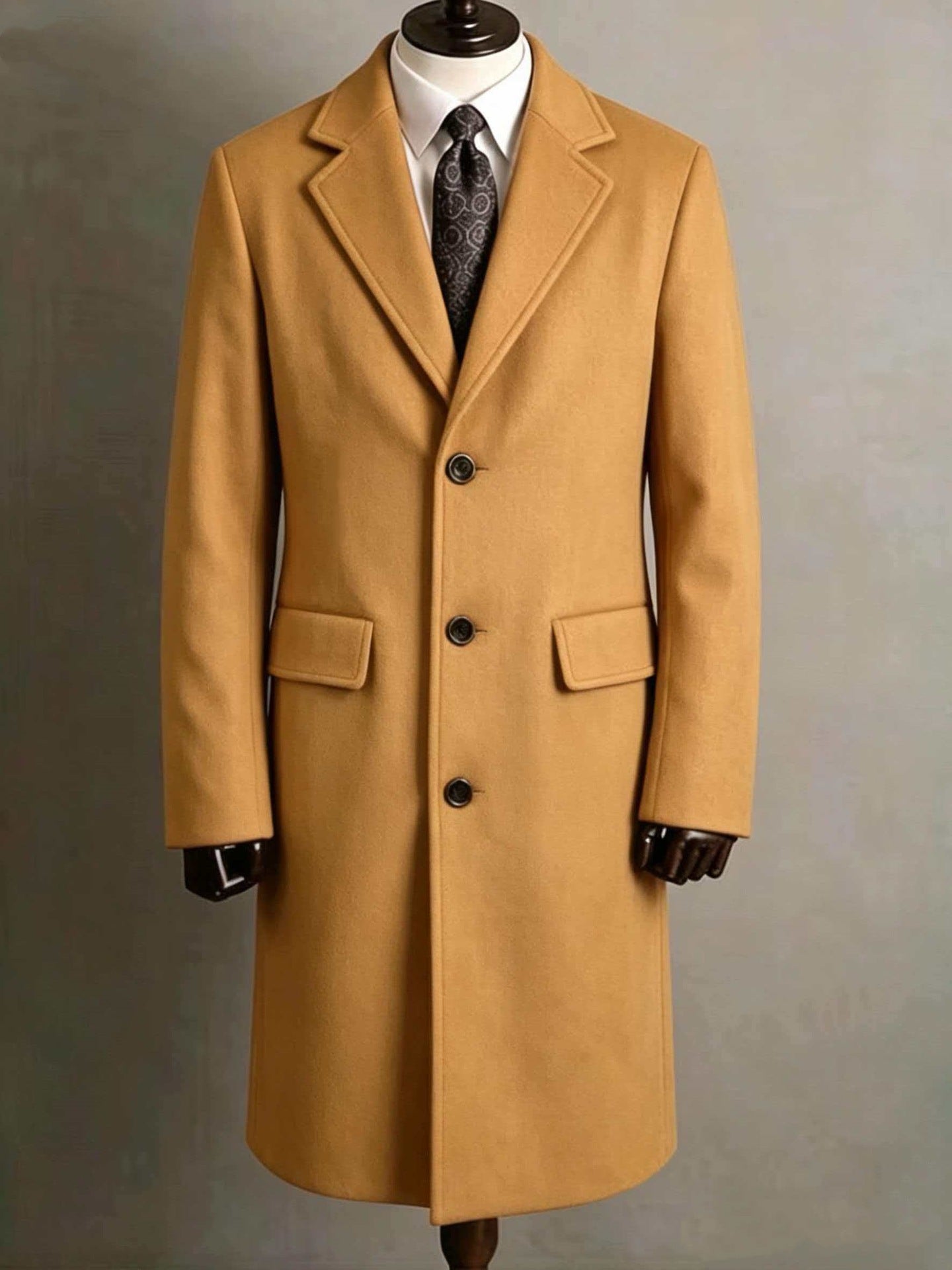 Mens Slim-Fit Trench Longueur Extended-Length Coat with Pocket Flaps