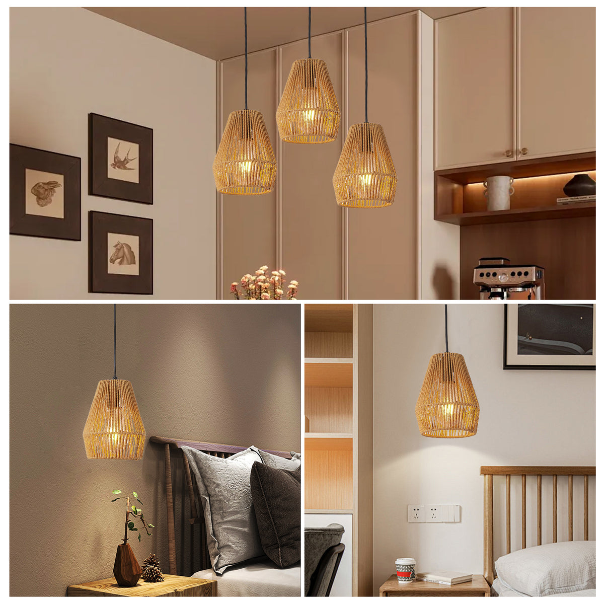 Ensemble de 7pouces de 3 Pendentif de corde de chanvre rustique