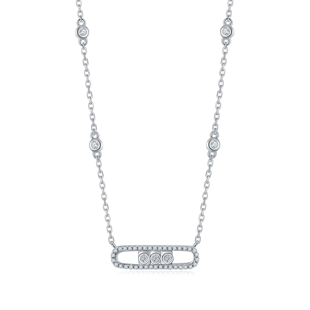 S925 Silver Rose Gold Plated Capsule Collier Moissanite 45cm Pave Border Lunette Station D