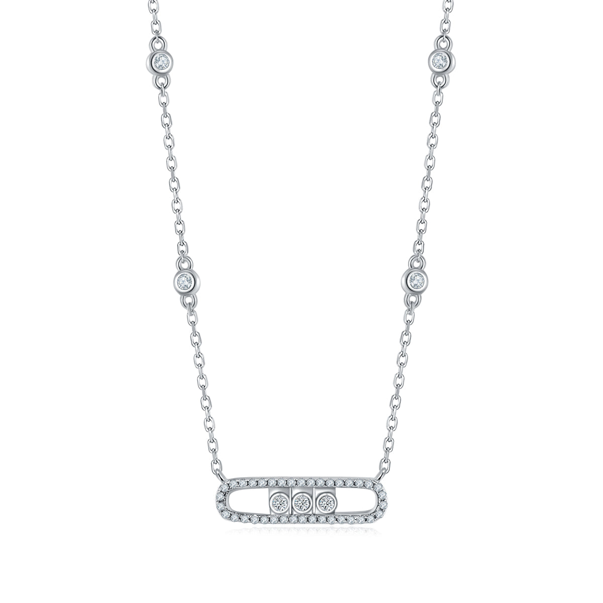 S925 Silver Rose Gold Plated Capsule Collier Moissanite 45cm Pave Border Lunette Station D