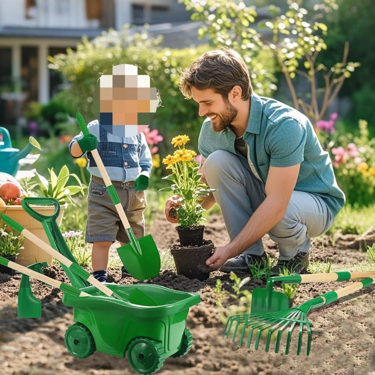 Ensemble d'outils de jardin vert 7 pièces
