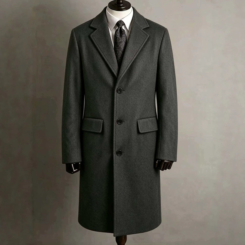 Mens Slim-Fit Trench Longueur Extended-Length Coat with Pocket Flaps