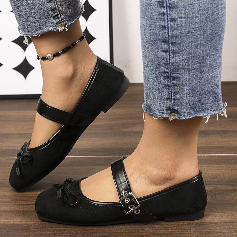Chaussures plates de style français à gros orteil carré avec une Bow Detail