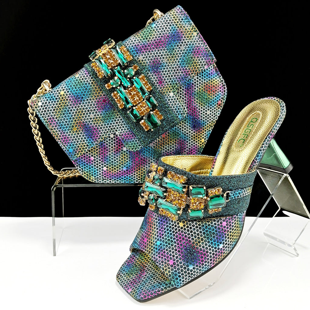 Chaussures et sacs pour femmes Camouflage en tissu Perceuse perceuse décorative à talons hauts