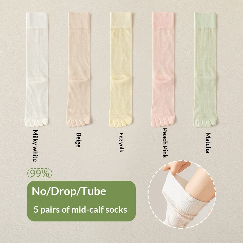 Chaussettes cinq orteils pour les femmes Été mince mi-calf Chaussettes absorbante et déodorante