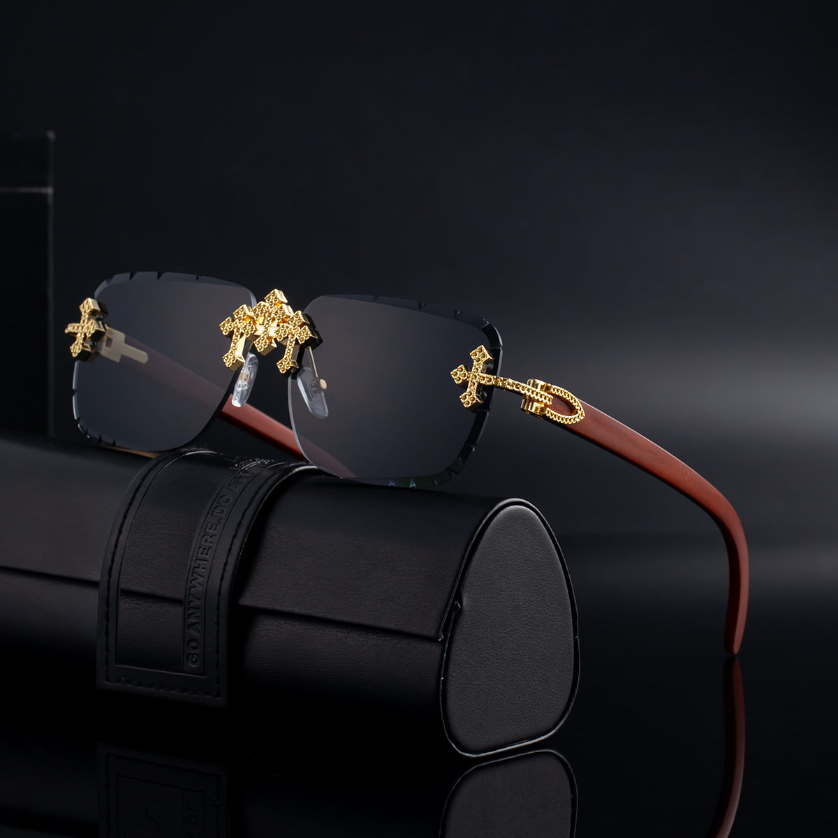 Lunettes de soleil européennes et américaines rétro sans cadre pour les hommes avec des bords diamantés et l'imitation