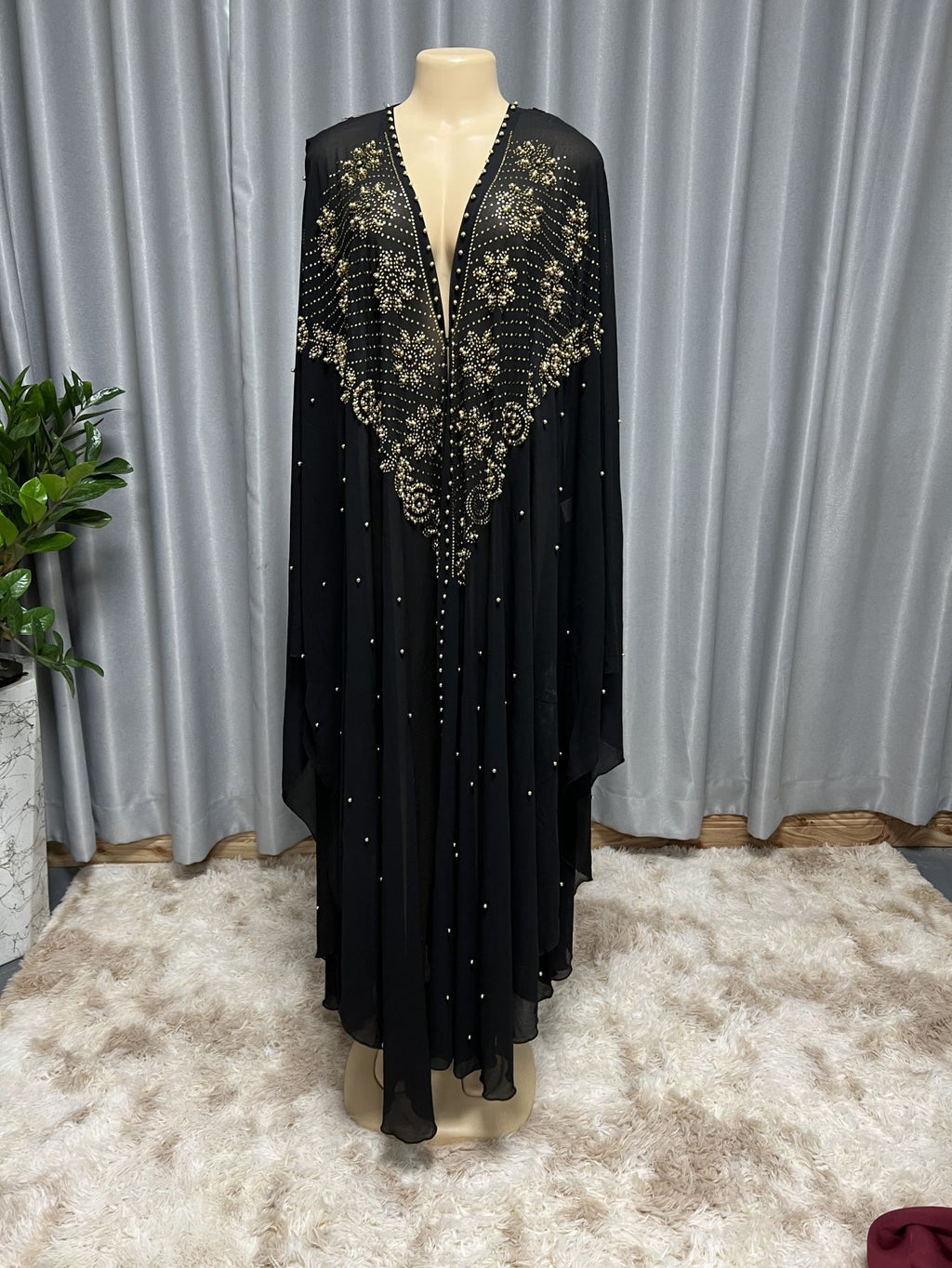 Style musulman Strass Perles Haute Densité Chiffon Cape Et Châle