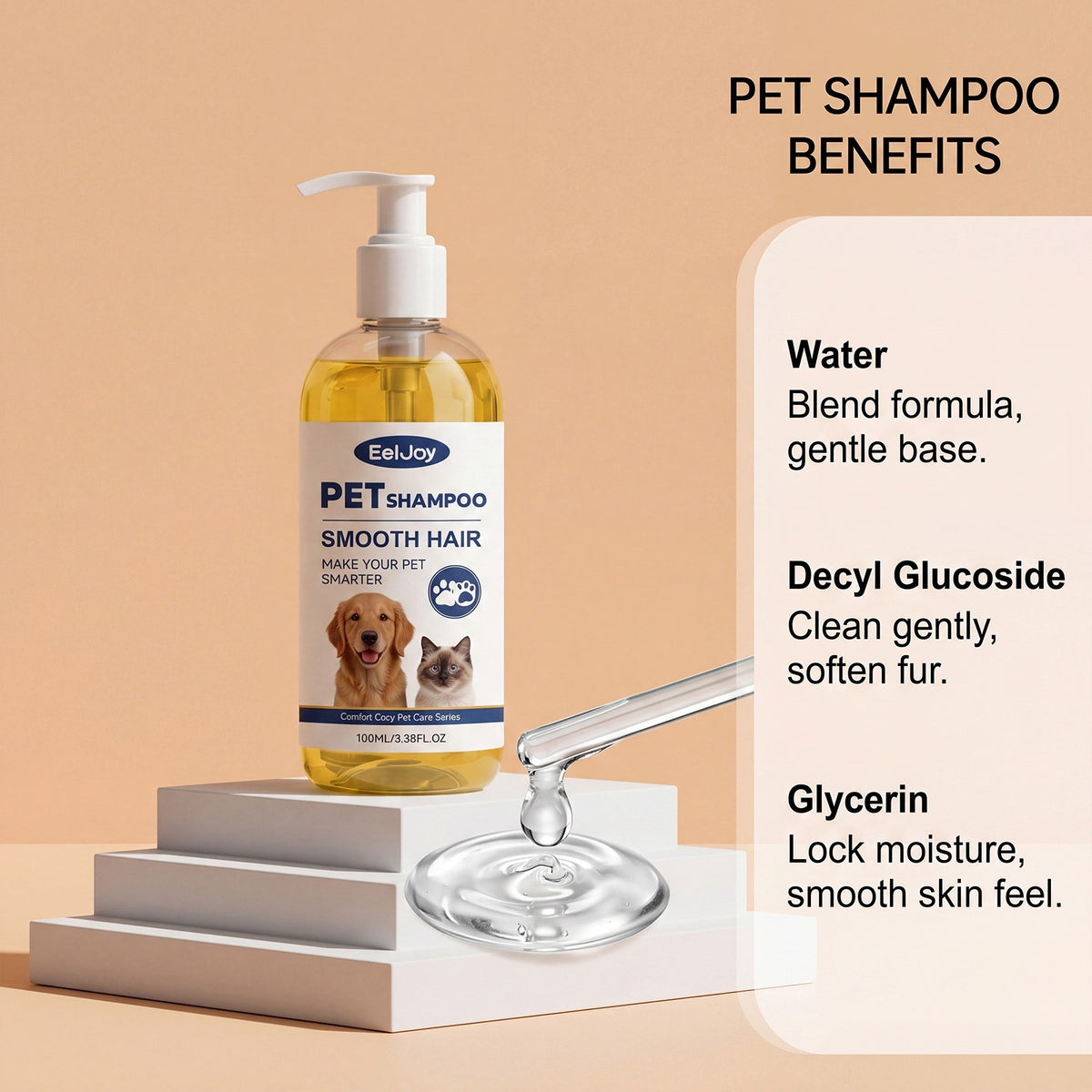 Eeljoy Pet Coconut Oil Shampooing Nettoie doucement les cheveux des animaux