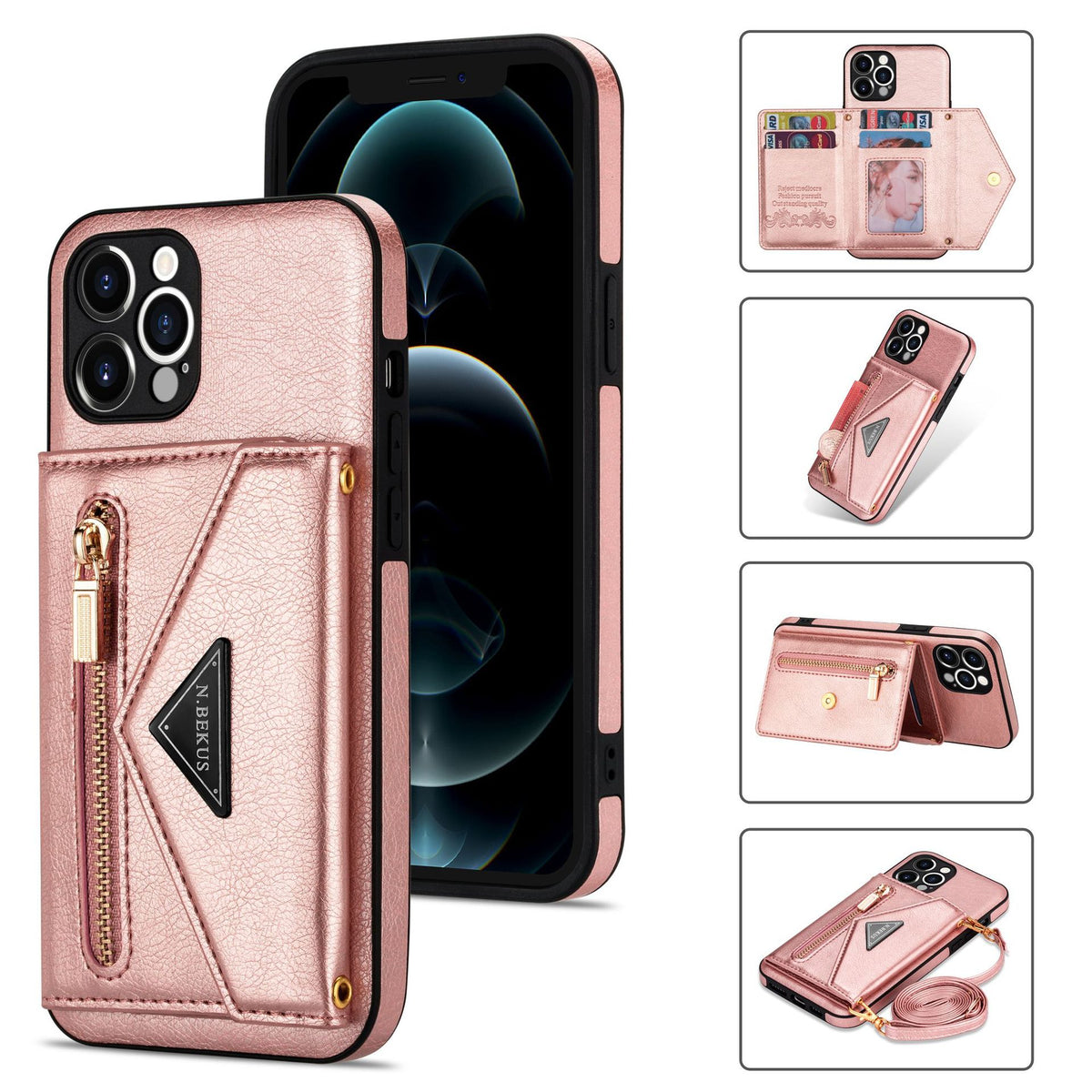 Étui téléphonique croisé avec bracelet en cuir et insert de carte