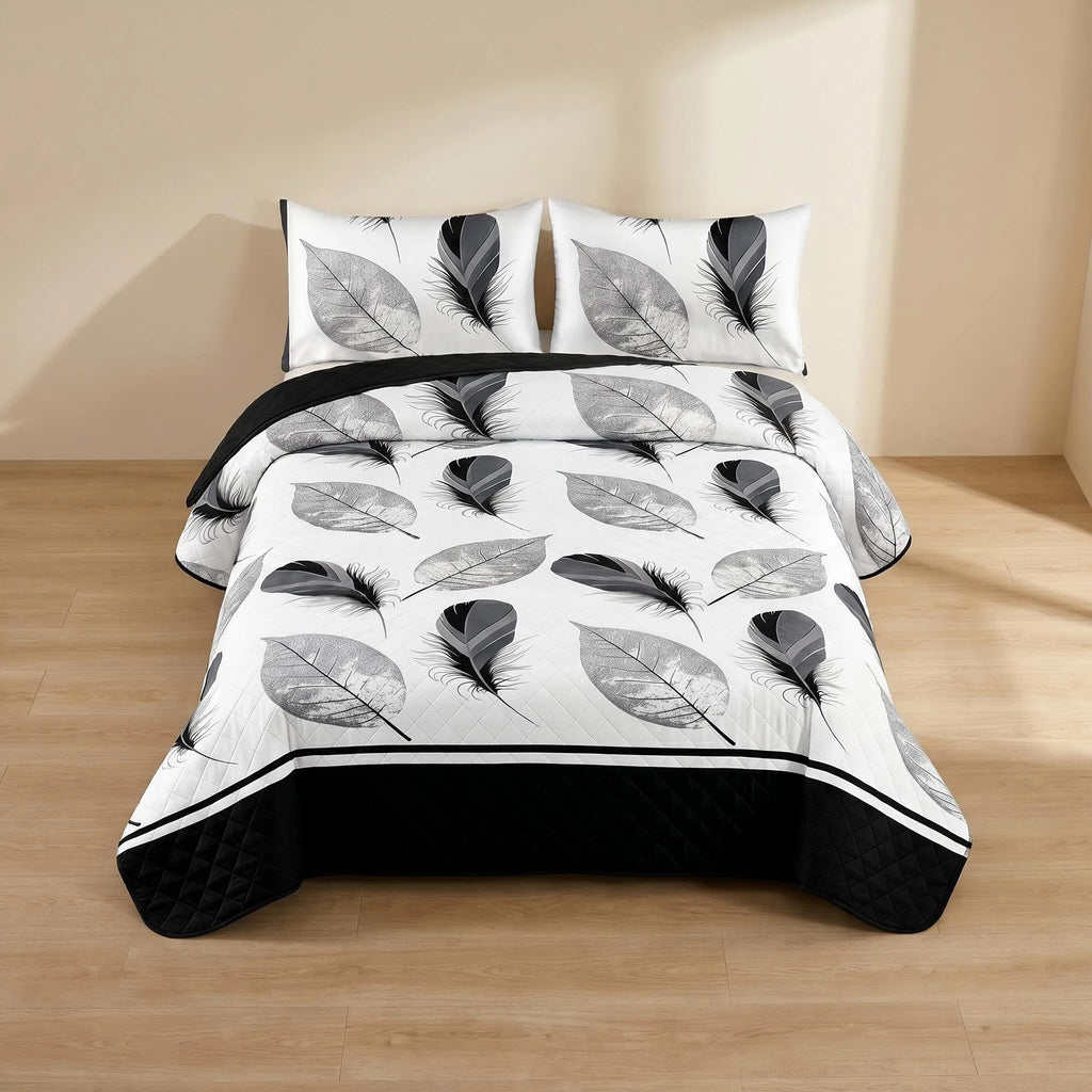 9-Piece noir et plume blanche couvre-lit et jeu de rideau