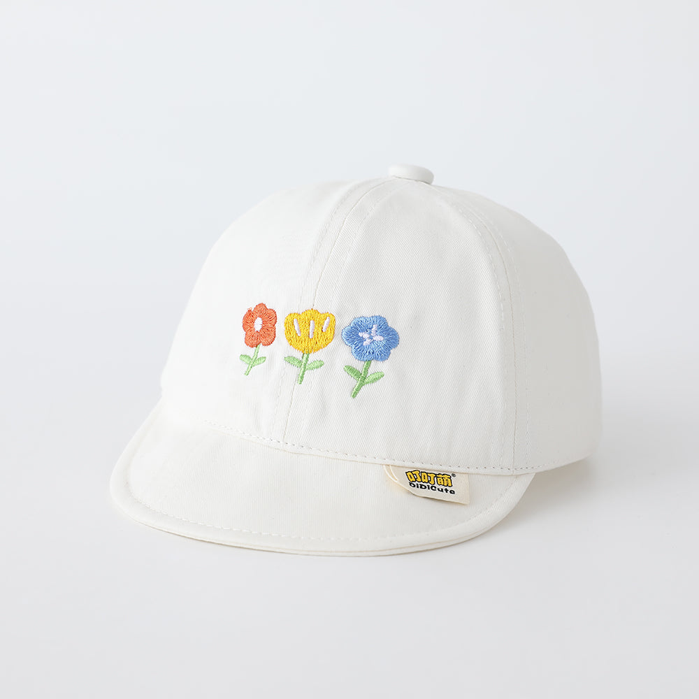 Enfants Solid-colore Trois fleurs brodées Ajustable Simple et Trendy Soft-brim Bas