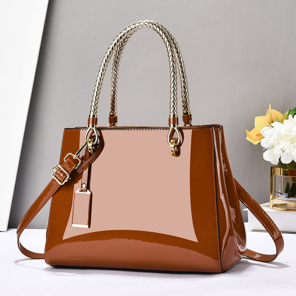 Sac à main en cuir brillant à la mode en cuir brillant Grande capacité Sac à bandoulière casual
