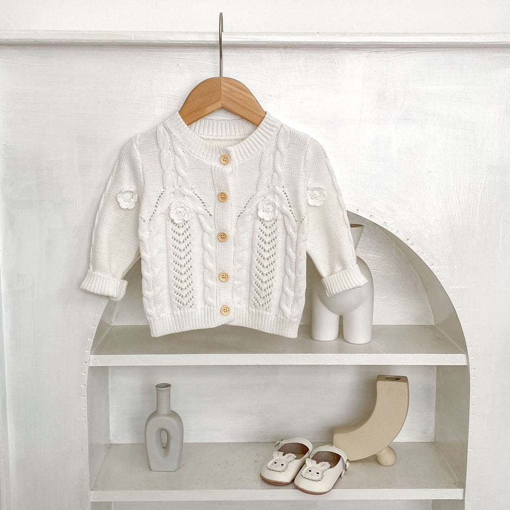 Bébé fille main au Crochet Fleurs Twist tricot Veste en coton pur