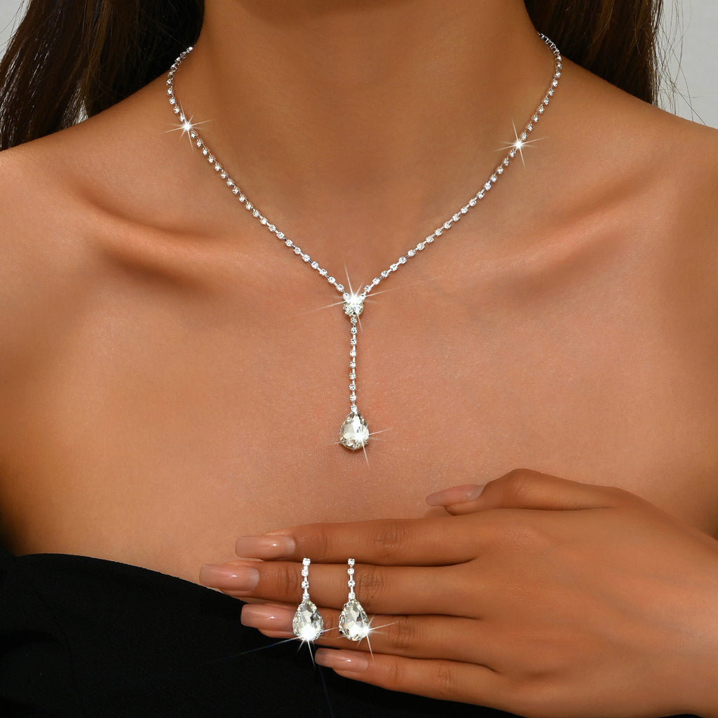 Ensemble de bijoux Y-Drop Pear CZ 2Pcs pour femmes