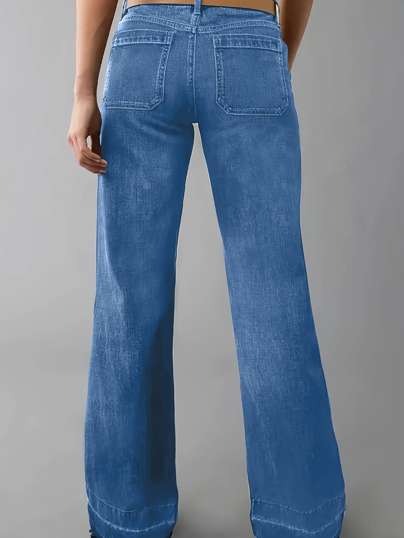 Vintage bleu lavé Cargo large jambe pantalons de denim haute montée deux poches avant perdu rétro