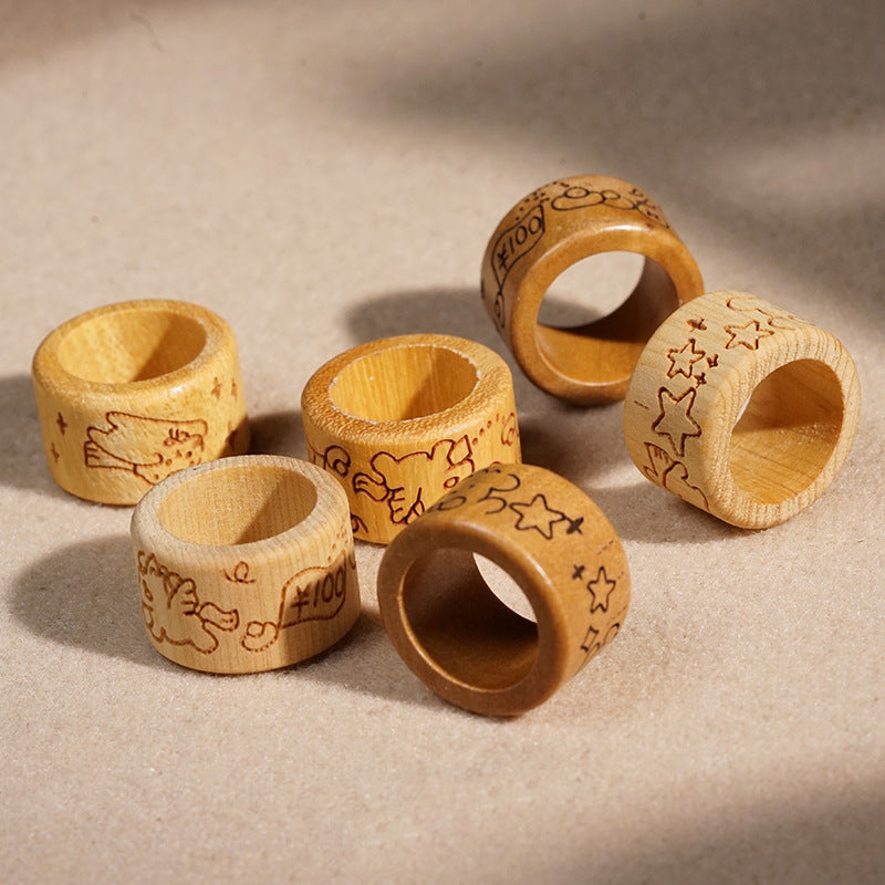 Anneau de niches rétro sculpté en bois