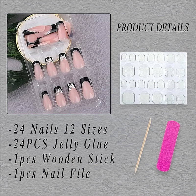 24 PCS Black P encre papillon ongles art