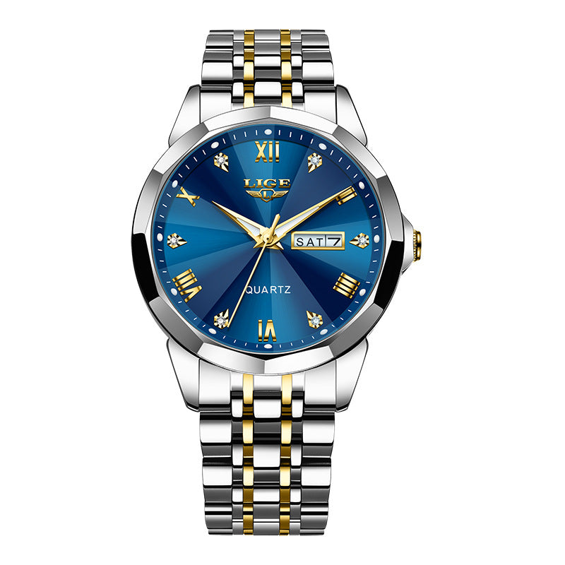 Montre Quartz Lumineuse étanche à double calendaire pour hommes