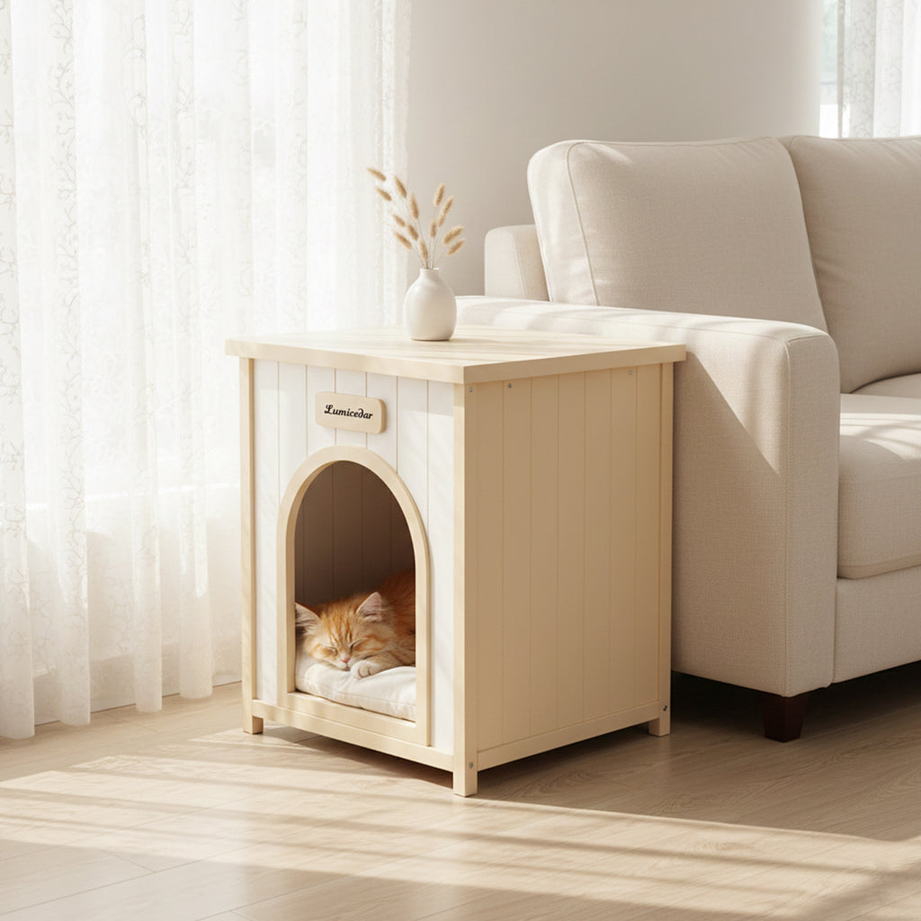 Maison de chien en bois moderne avec coussin amovible – Cèdre solide Pet House pour petit faire