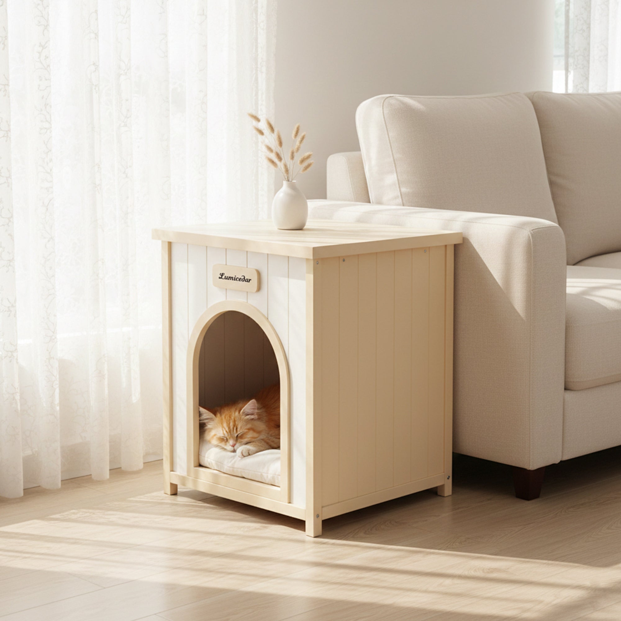 Maison de chien en bois moderne avec coussin amovible – Cèdre solide Pet House pour petit faire