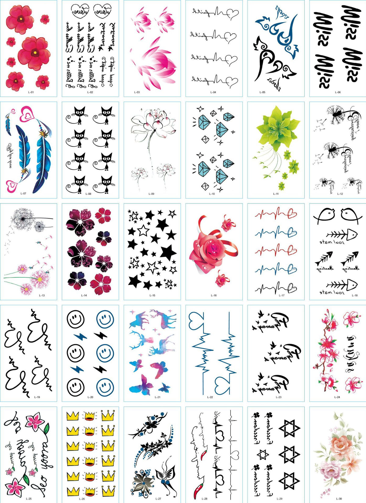 Un ensemble de 30 autocollants de tatouage