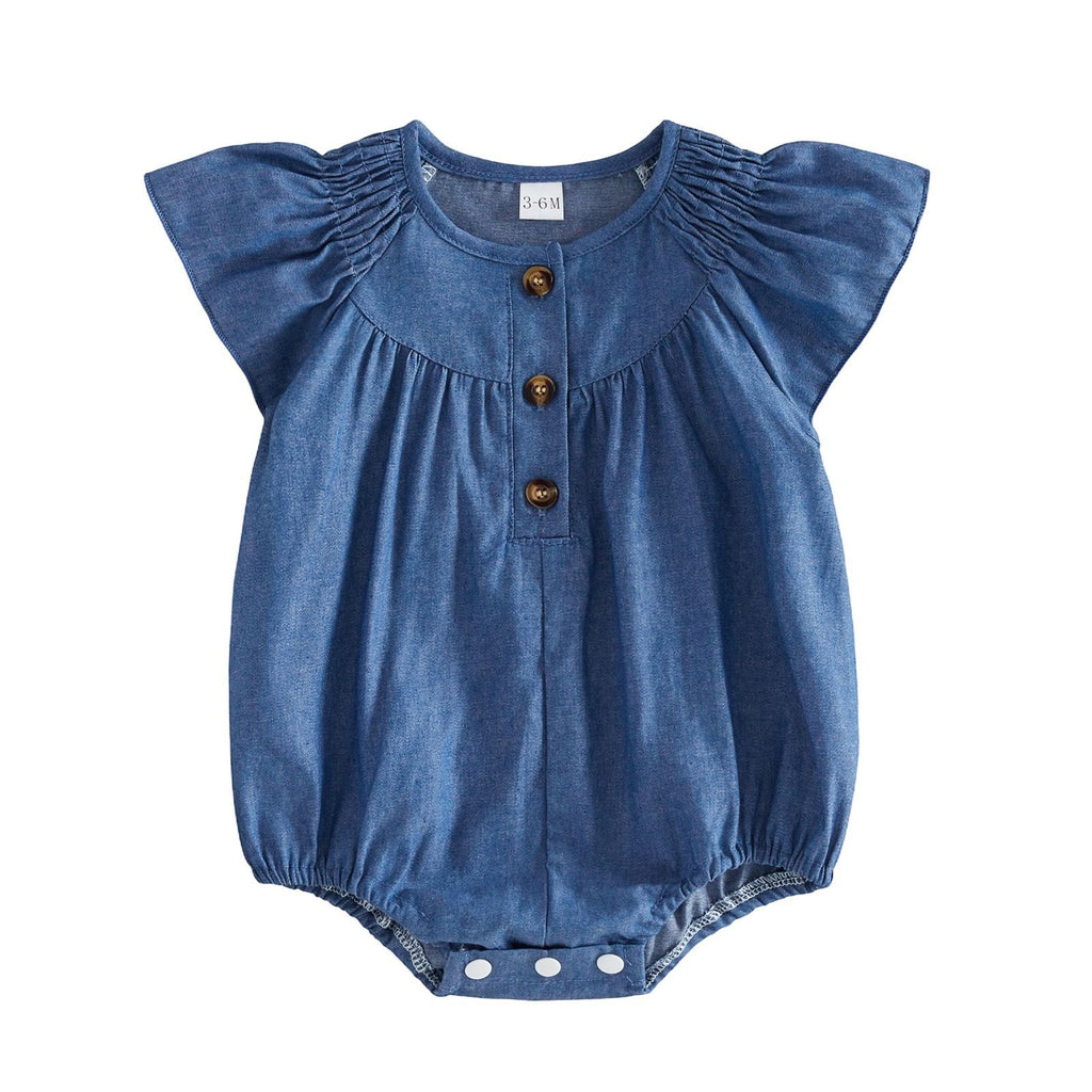 Les filles Denim Ruffled Romper à manches courtes