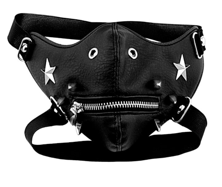 Crâne cuir d'équitation noir demi visage masque