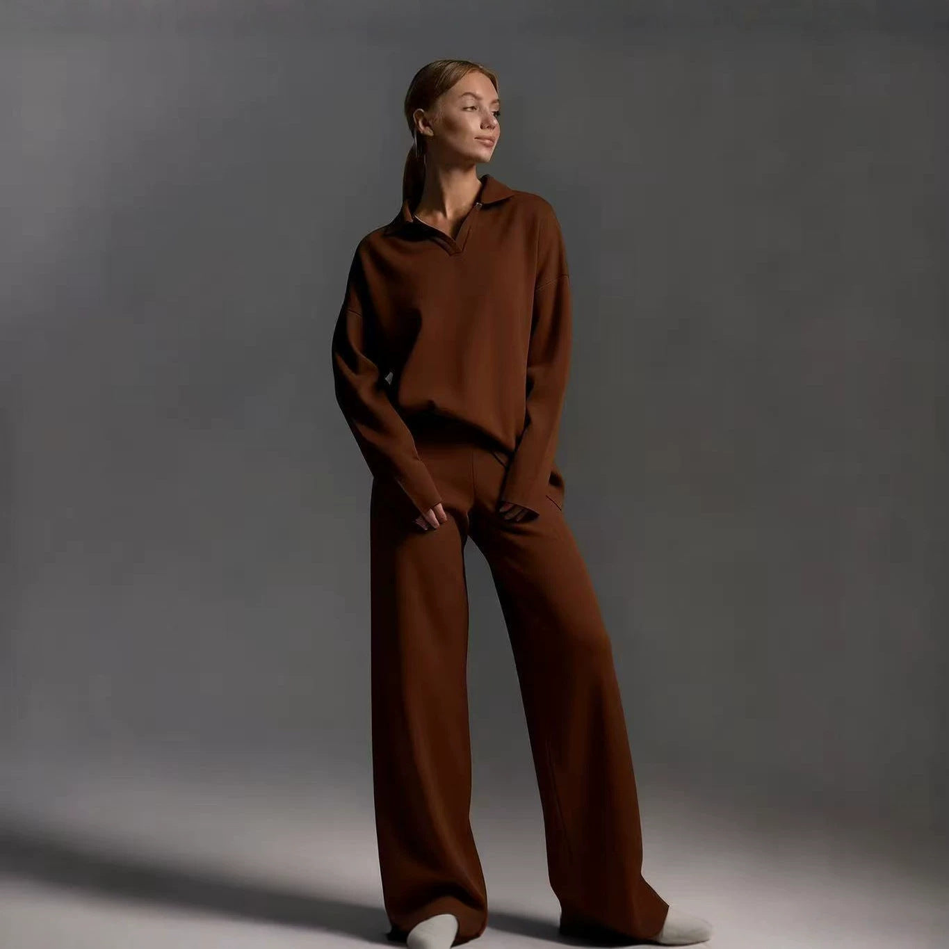 Mode Amazon TikTok Européen et américain Solid Couleur Automne Hiver costume avec Polo Collier