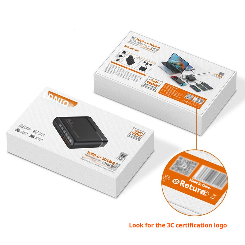 Chargeur national standard de téléphone mobile haute puissance 140W Gallium Nitride Affichage numérique PD