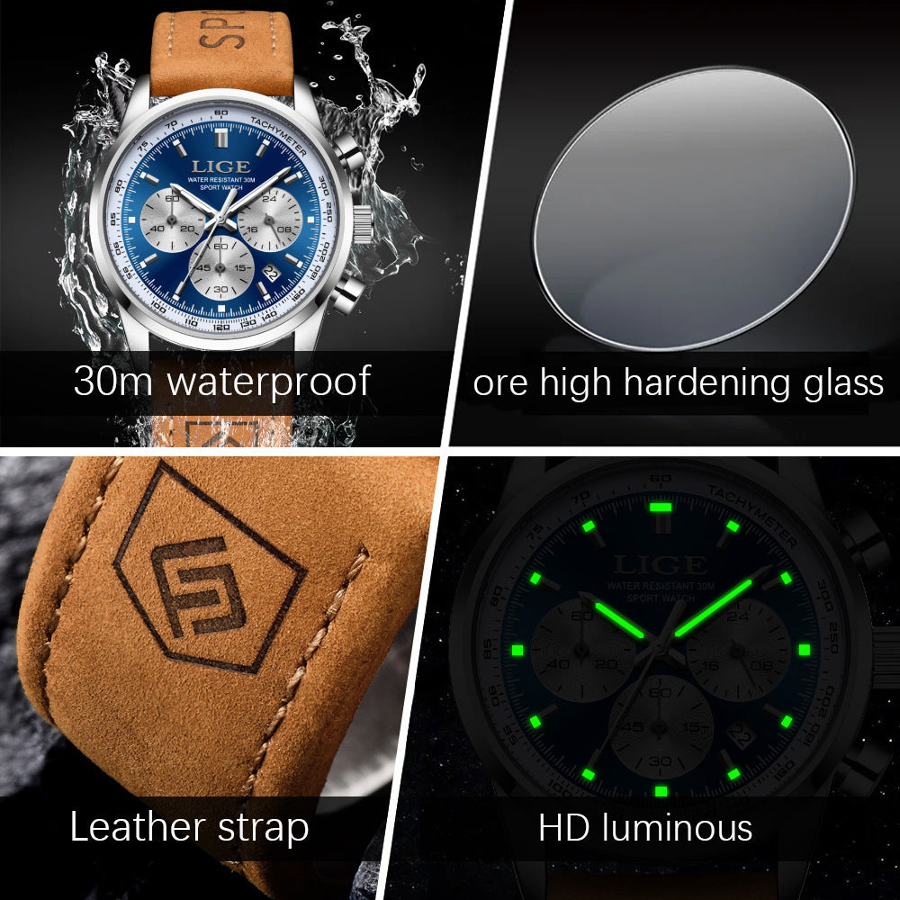 Montre étanche à trois mains Six-Pointer multi-fonction hommes