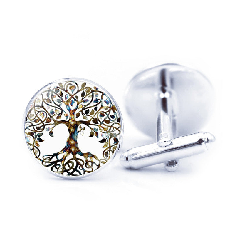 Pierre du temps simple arbre de vie Cufflinks