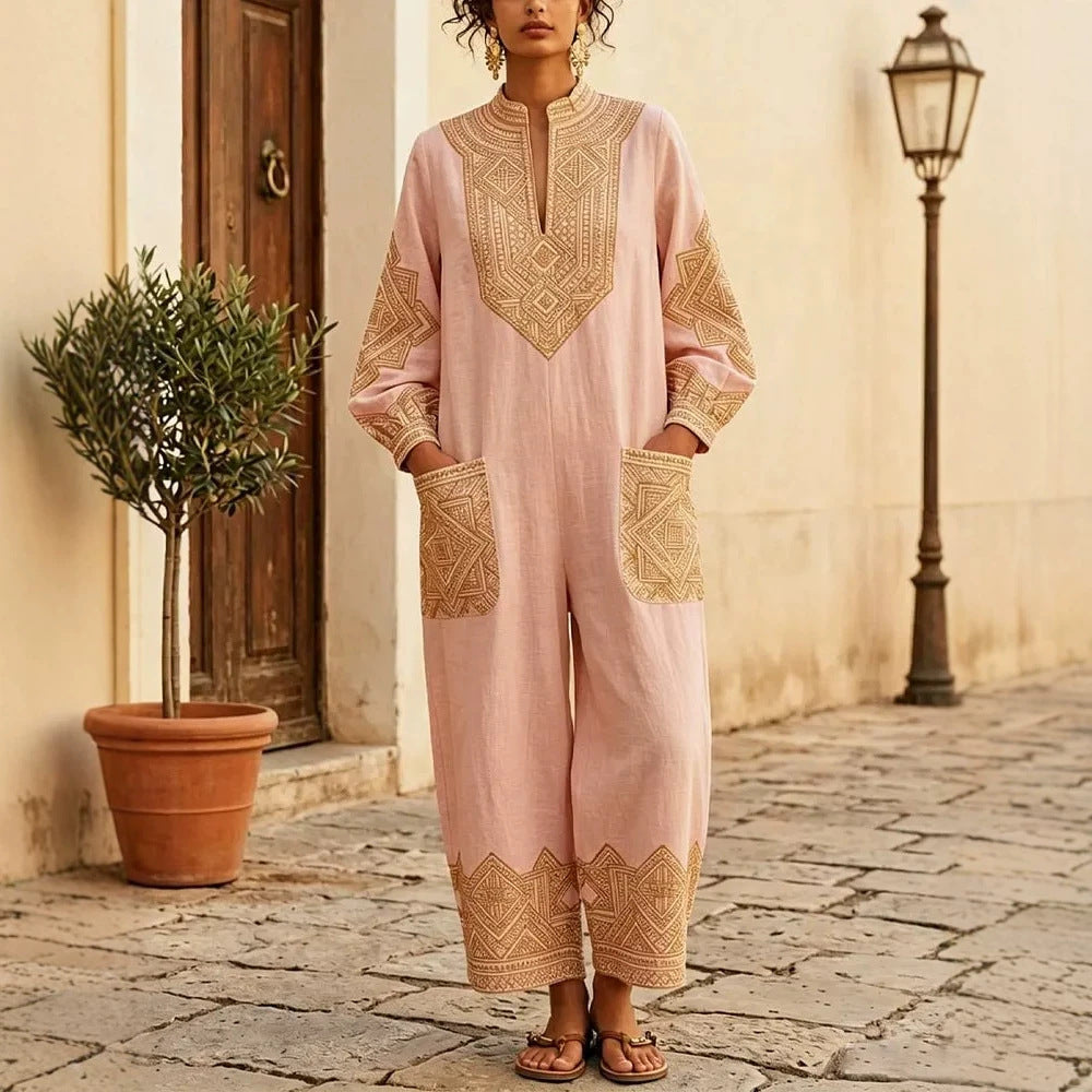 Robe de saut à manches longues en V-Neck imprimée pour femmes