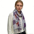 2pcs plume clair violet lavande motif floral imprimé longue écharpe