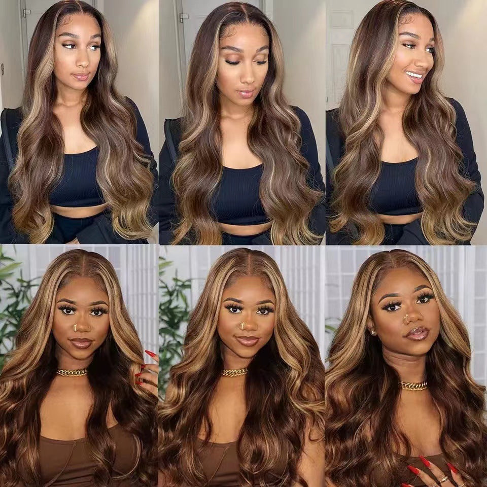 Femmes synthétique Piano-coloré avec Brown Highlights Long Wavy cheveux Gradient Style