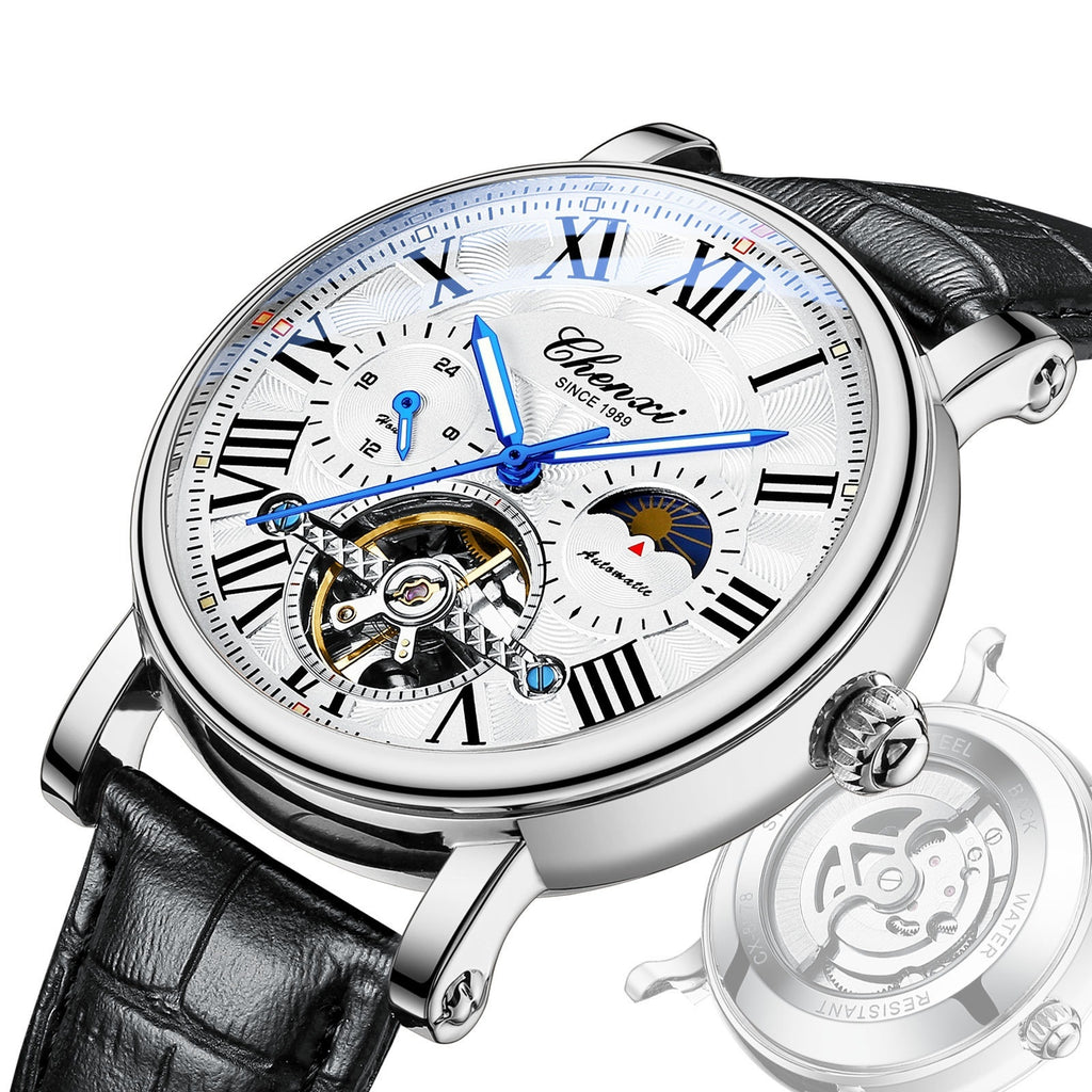 Montre mécanique haute de gamme pour hommes à volant à volant lumineux