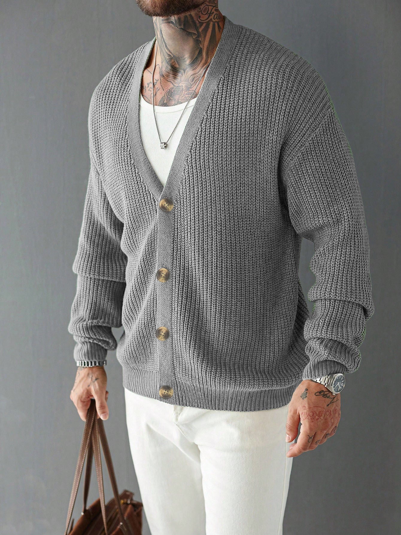 Casual Versatile Cardigan Deep V-neck Single-breasted Knit Top Innerwear and Outerwear Swe