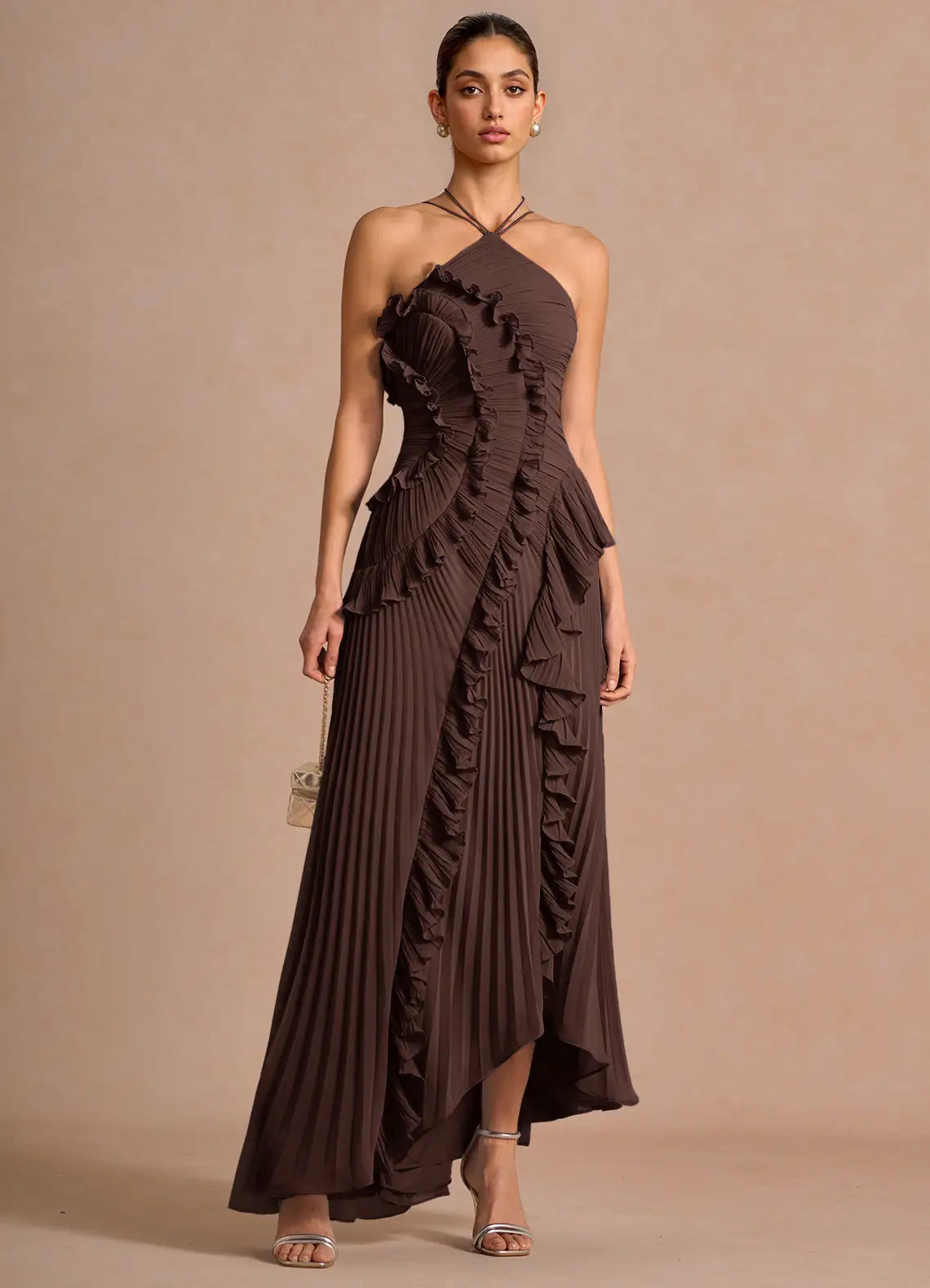 Robe sans dos sexy à col haltère pour femmes
