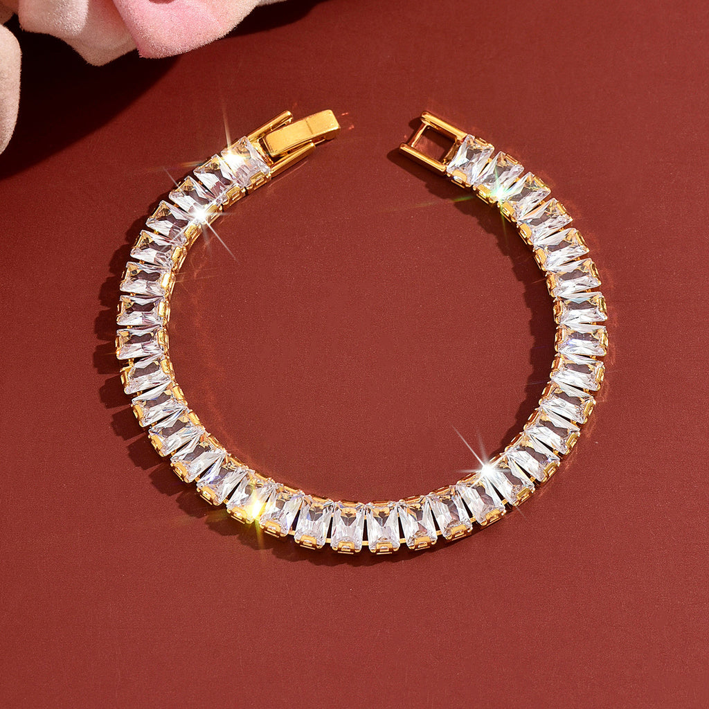 Bracelet de tennis CZ couleur femme Baguette