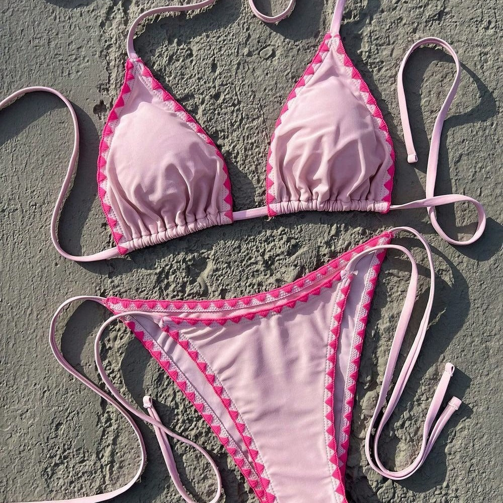 Bikini haut de gamme à col haltère bloqué par la couleur