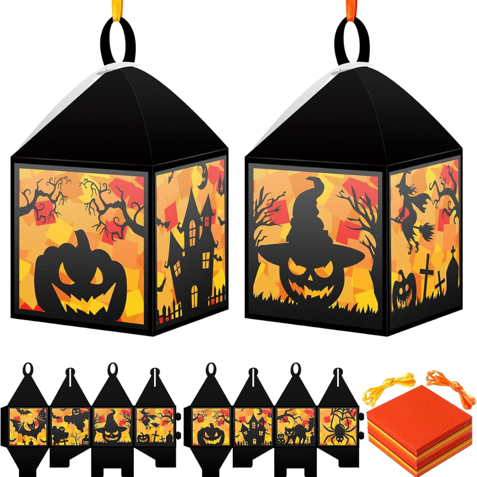 16 Sets Halloween Lanterne Artisanat Set Suncatchers Tissu papier bricolage bricolage bricolage sorcellerie Ca