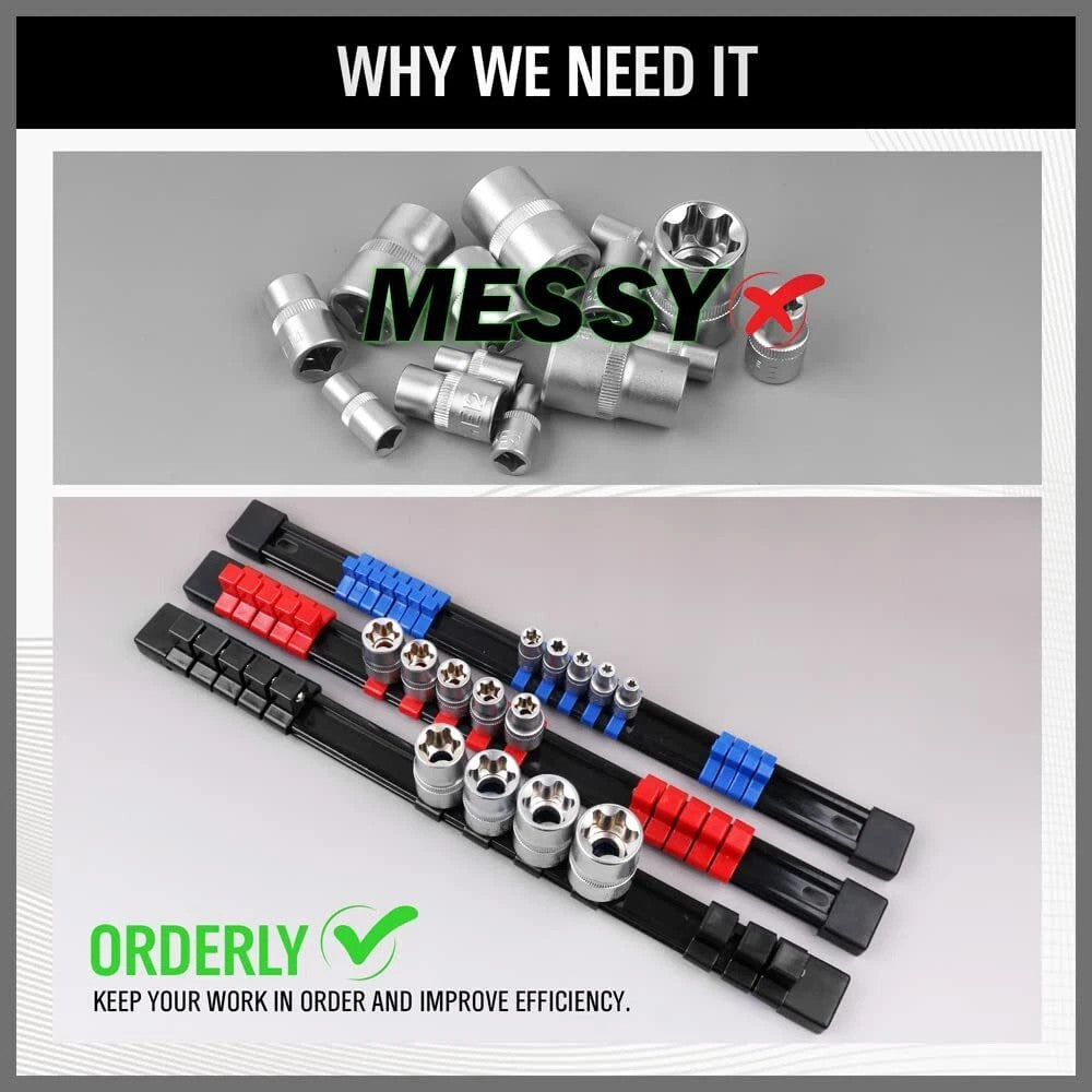 9PCS Support de rangement de rail de socket Set de rangement 1-2 en 3-8 en 1-4 en ABS