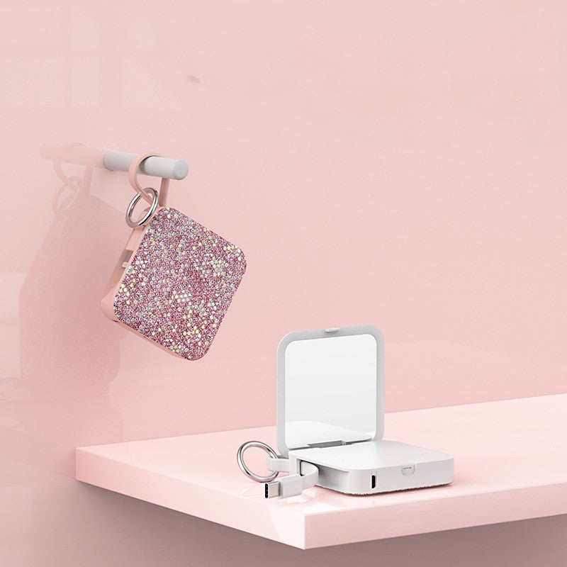 Mini porte-clés livré avec fil miroir de beauté incrusté de diamant Mobile Banque de recharge