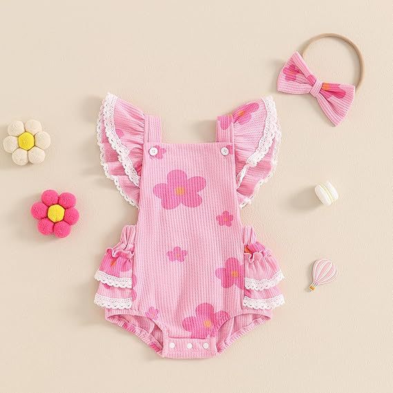 Baby Sunken Stripe Fleur Romper En Stock Vente en gros