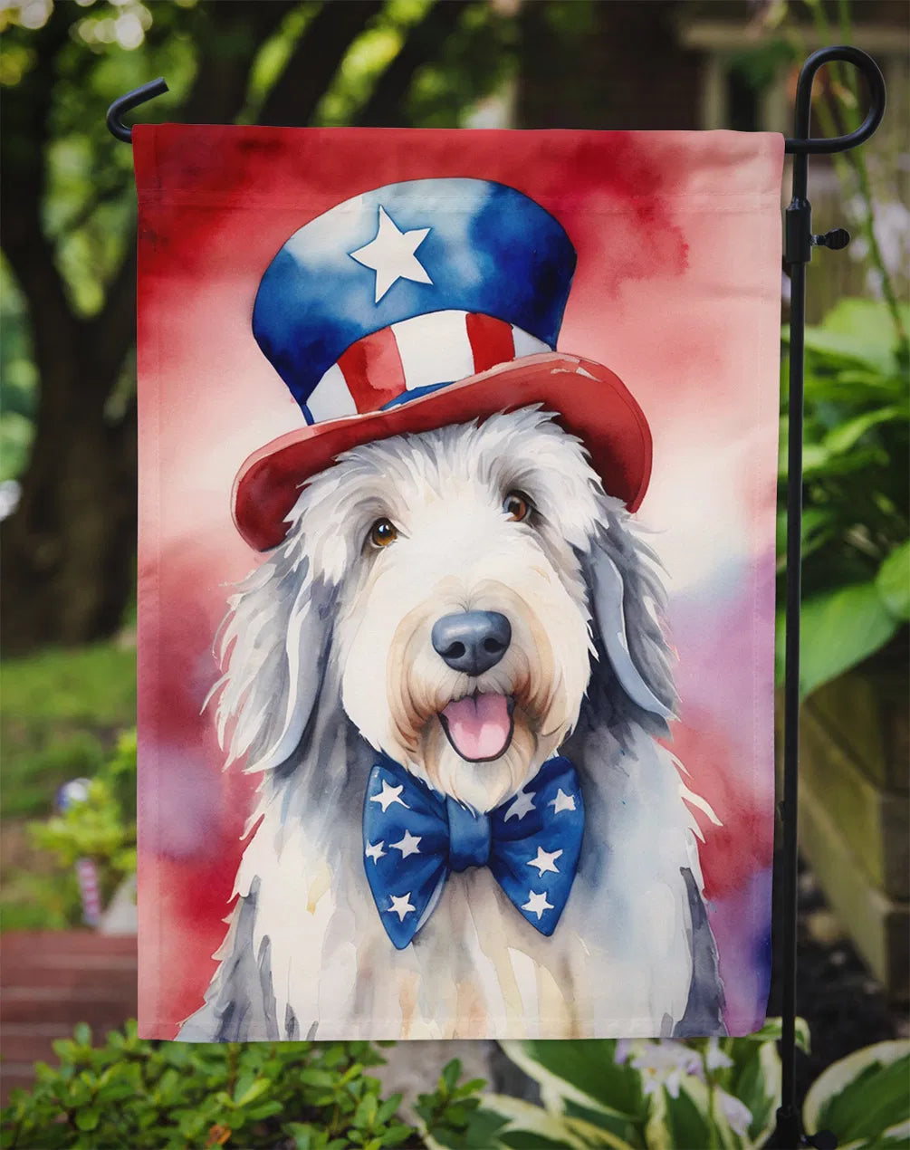 Ancien anglais Sheepdog Patriotique American Garden Flag Mailbox Flag Drapeau décoratif Banne