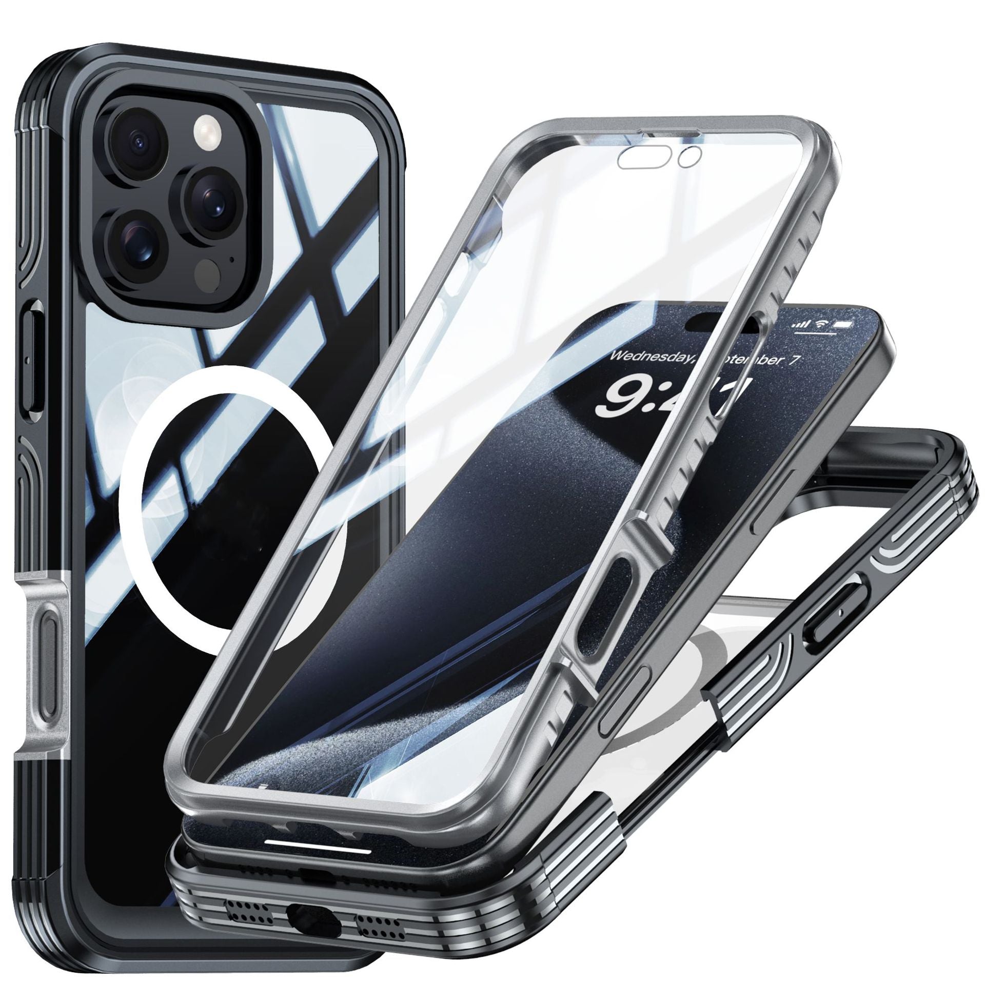 Applicable au boîtier de téléphone transparent trois-proof magnétique extérieur anti-chute Shell