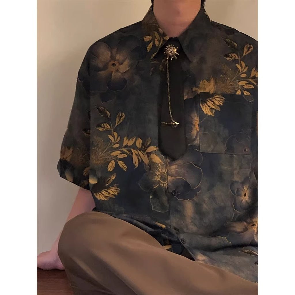Haut à manches courtes, imprimé à la mode homme