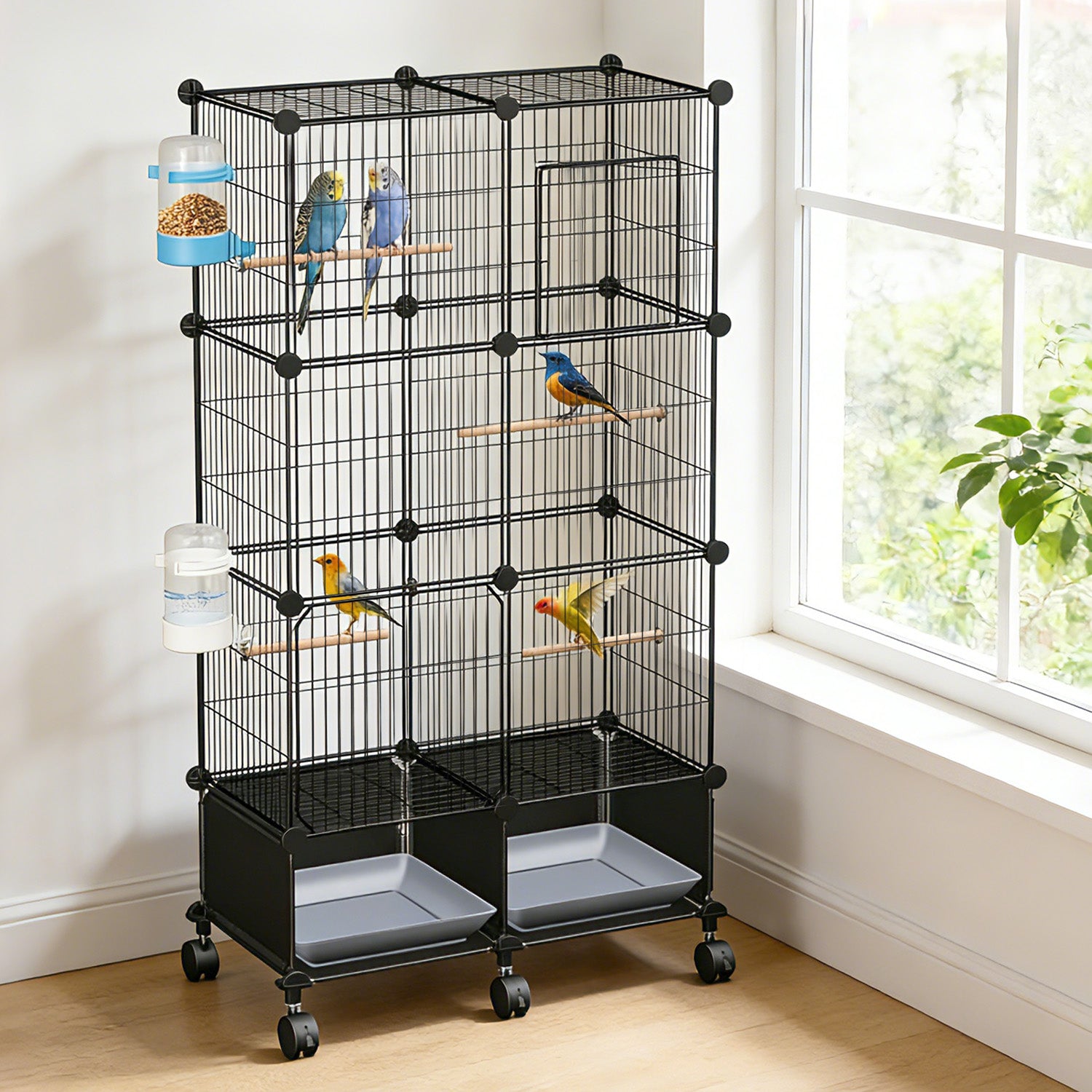 1Pc 46in Bird Cage Spacieuse maison d'oiseaux d'intérieur pour animaux de compagnie avec 4 perches en bois 2 plateau coulissant 2