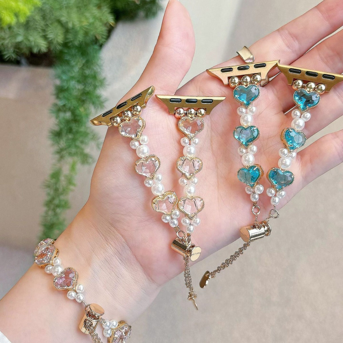 Bracelet en forme d'amour en diamant et en perle mode