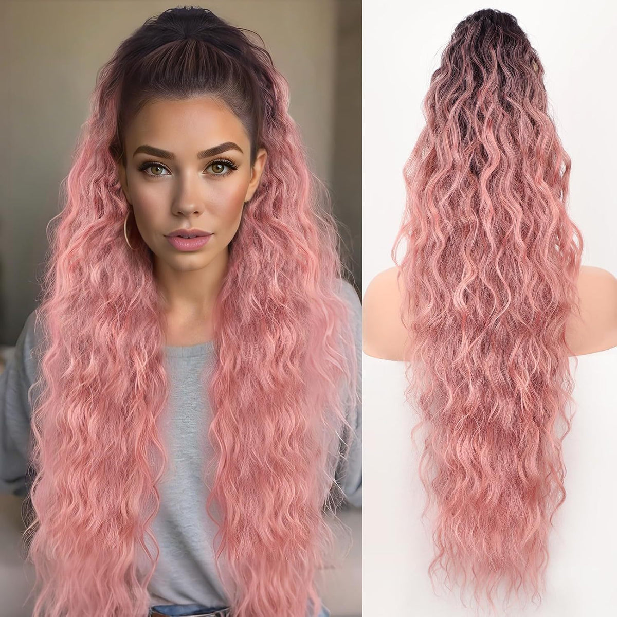 Grip Poneytail Fluffy Long Curly Cheval Tail Wig