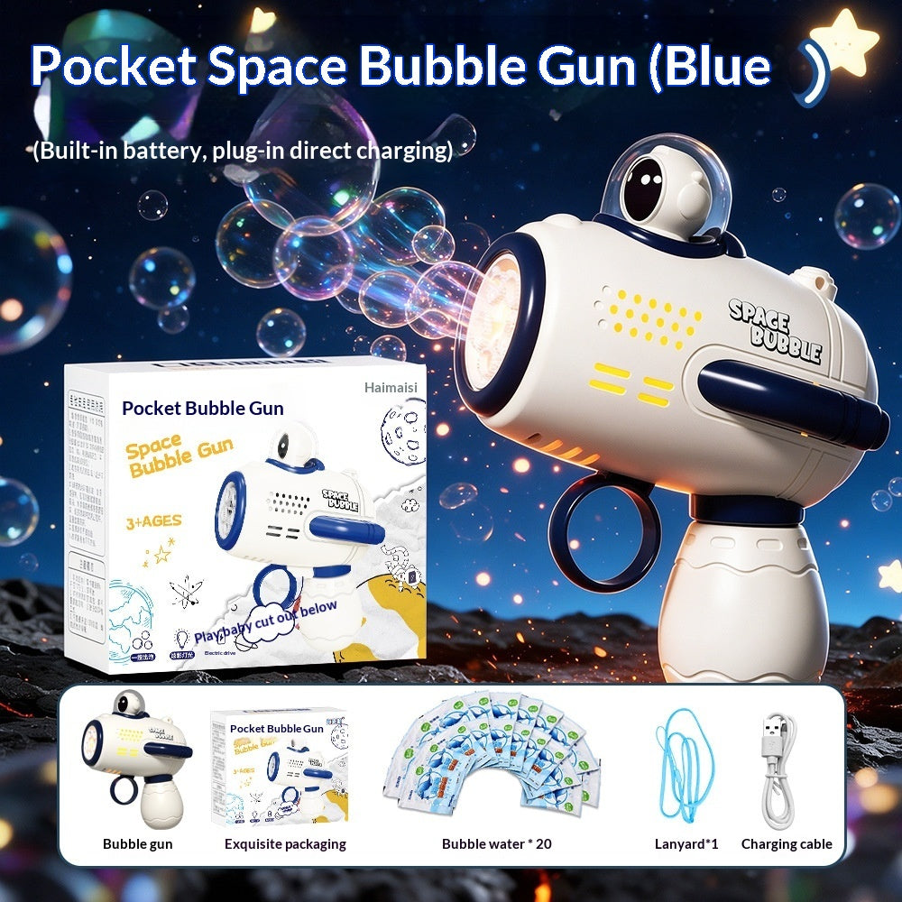 Space Astronaut Pocket Mini Bubble Gun Jouet de lumière électrique entièrement automatique pour enfants